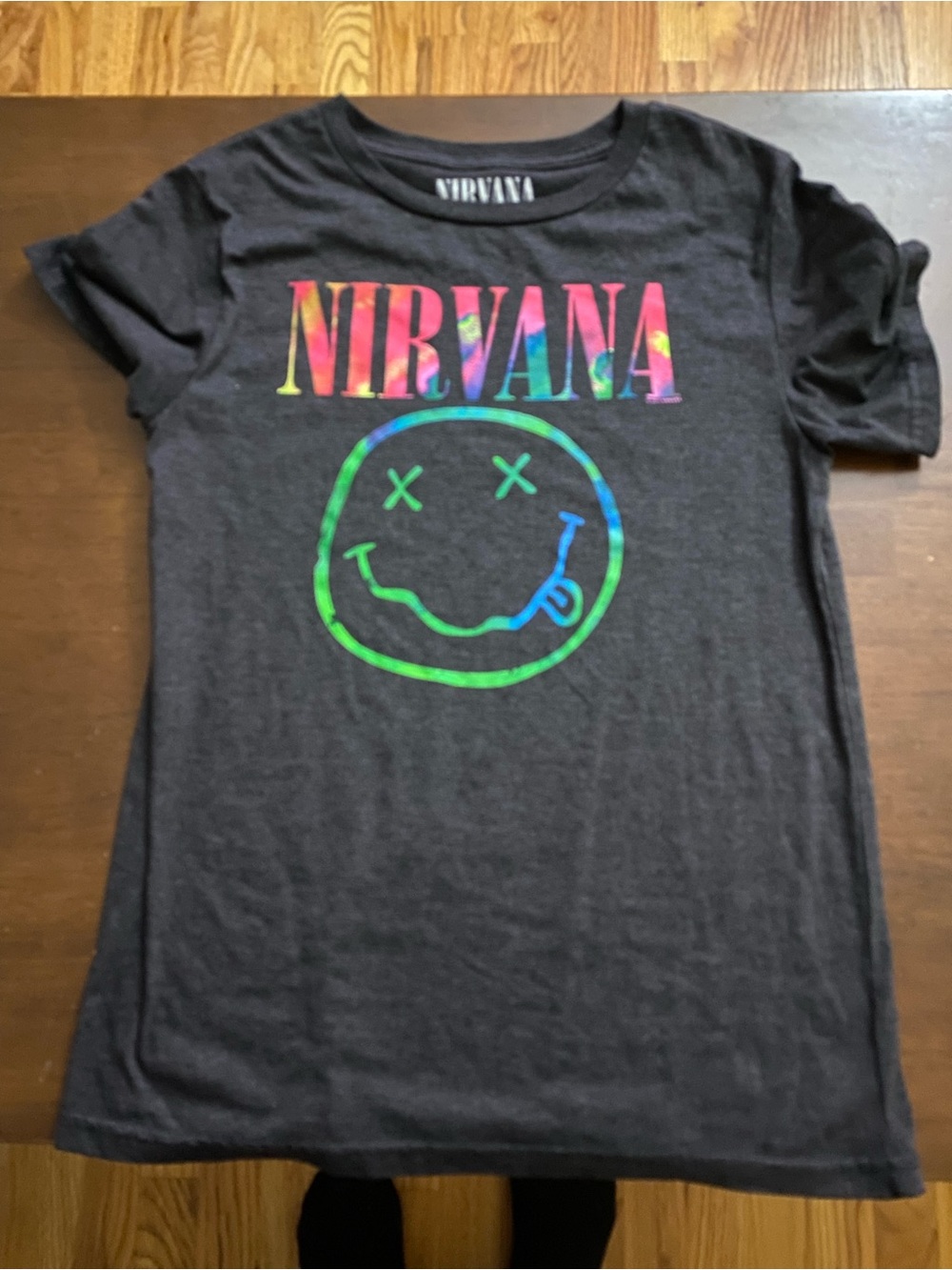 Nirvana Black Graphic Tee with Rainbow Logo